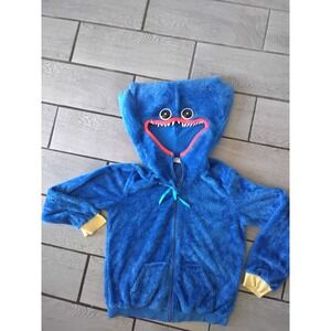 Poppy Playtime Huggy Wuggy Blue Fuzzy Zip Up Hoodie Spirit Halloween Teen Size